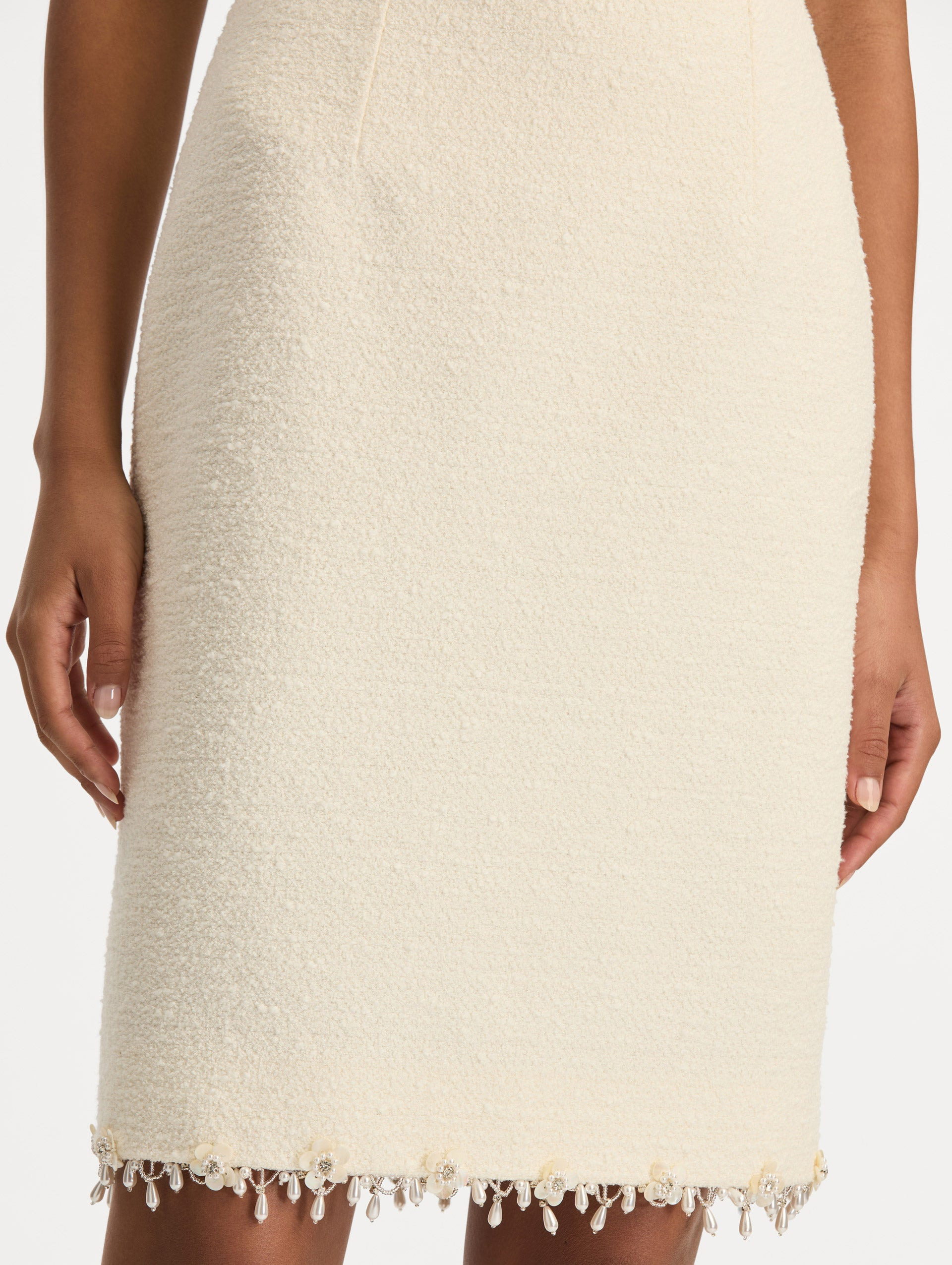 FLORAL JEWELED FRINGE TWEED SKIRT - 6