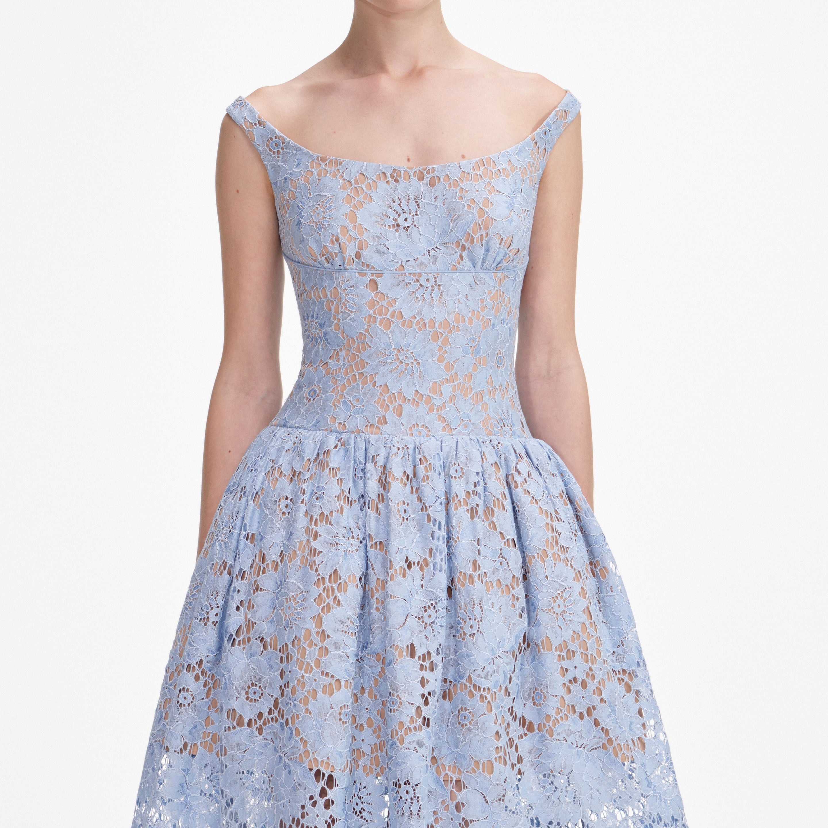 Blue Floral Lace Midi Dress - 4