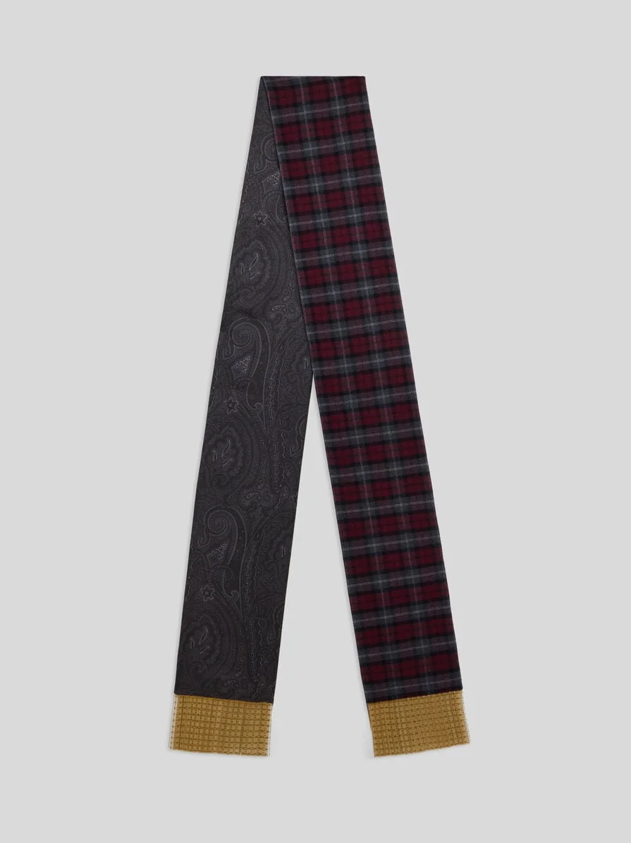 WOOL AND SILK SCARF WITH METAL FRINGING AND TWO MOTIFS - 1