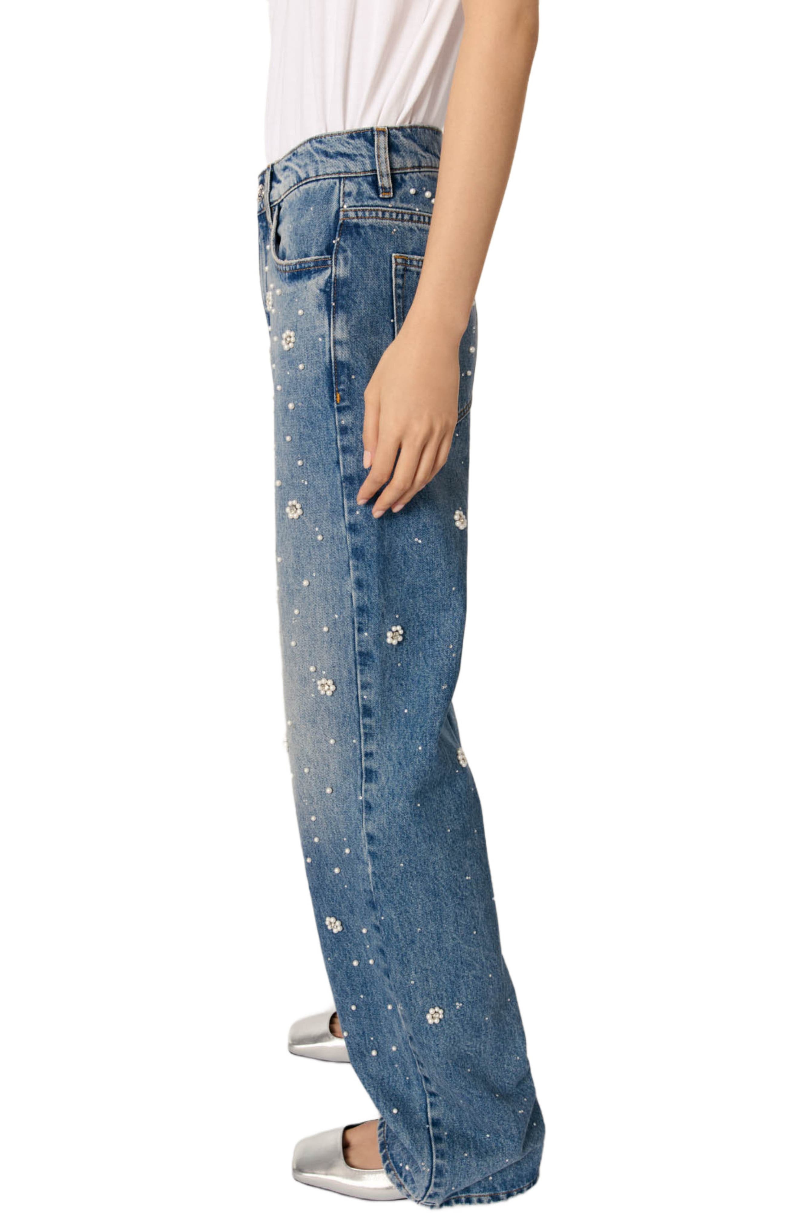 maje Wide-leg embroidered jeans in Blue at Nordstrom - 6
