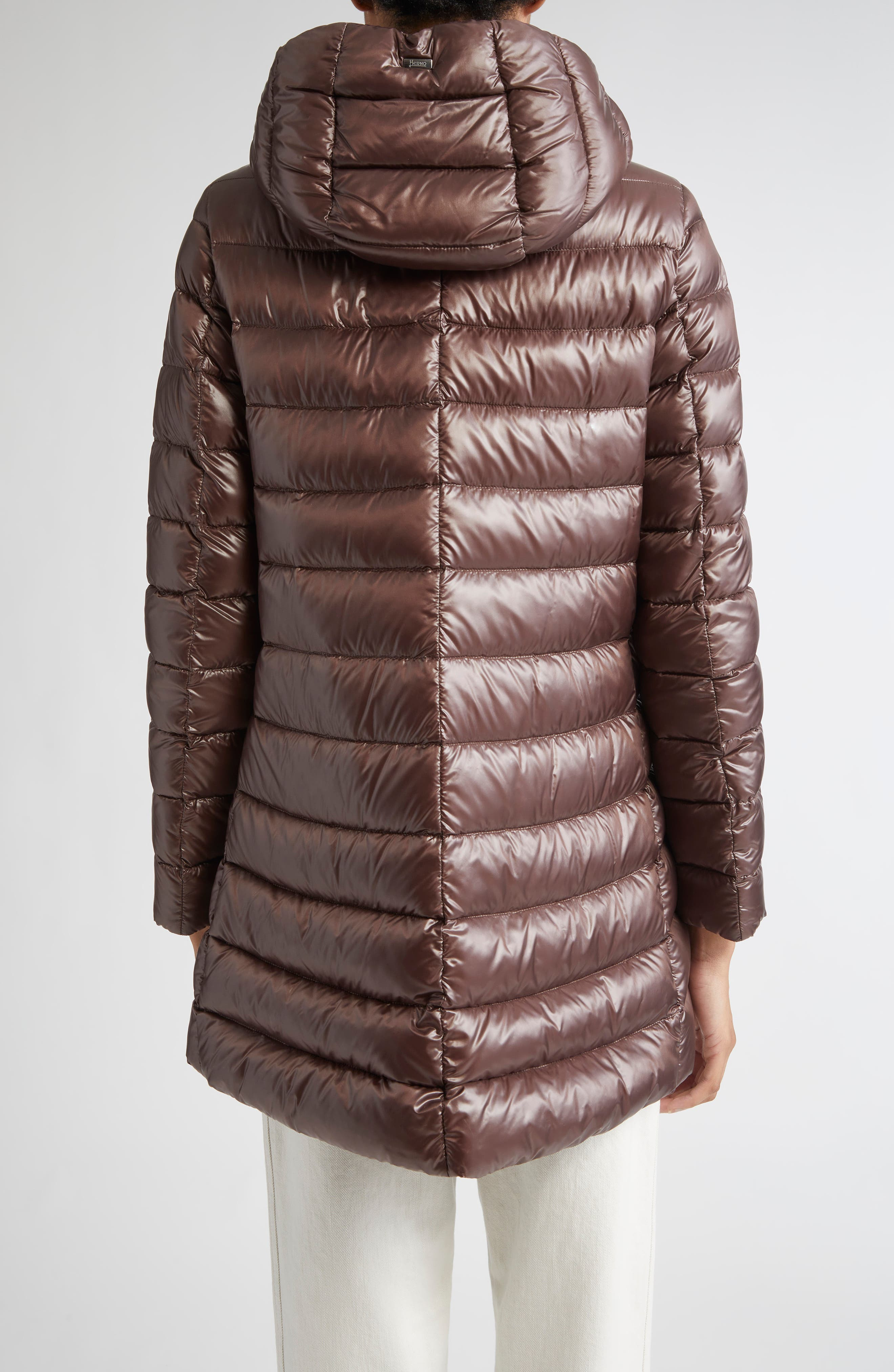 Herno Shiny Nylon Hooded Down Puffer Jacket in Chocolate at Nordstrom - 2