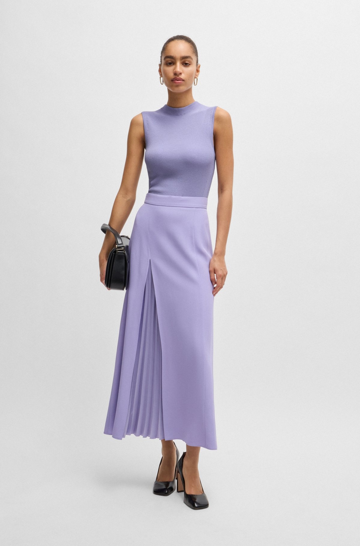 SLEEVELESS MOCK-NECK TOP IN RIBBED FABRIC - 3