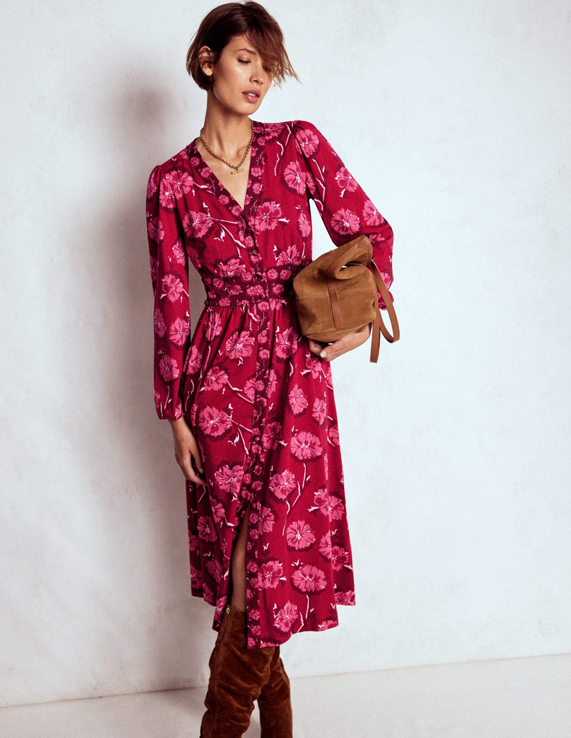 Natalia Long Sleeve Tea Dress-Red, Delicate Carnation 6