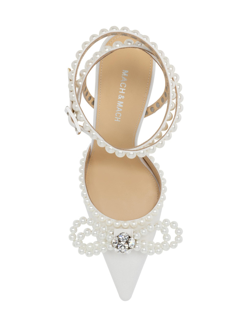 Women's 110MM Embellished Double Bow Satin Pumps - White 4