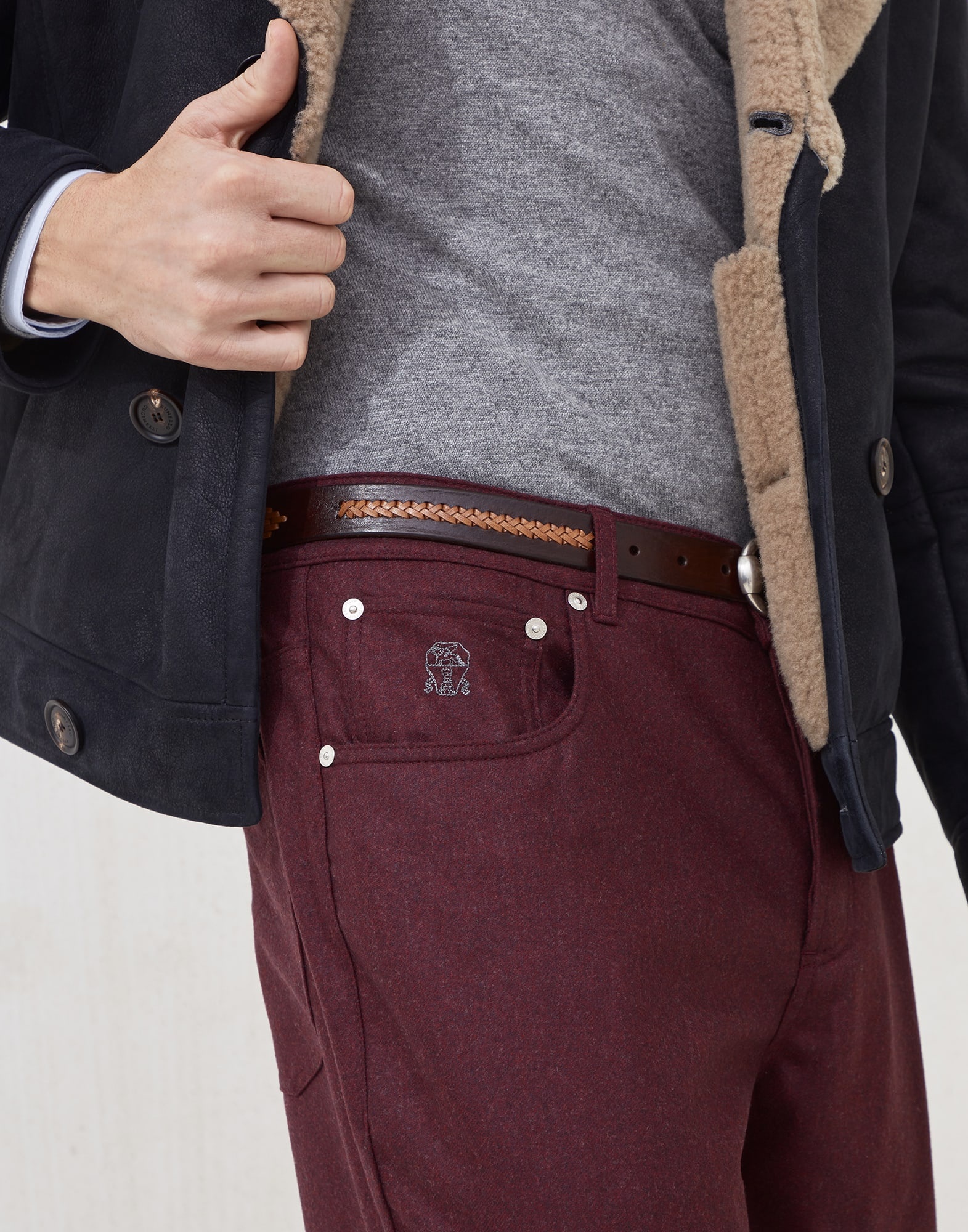 Virgin wool flannel five-pocket trousers - 3