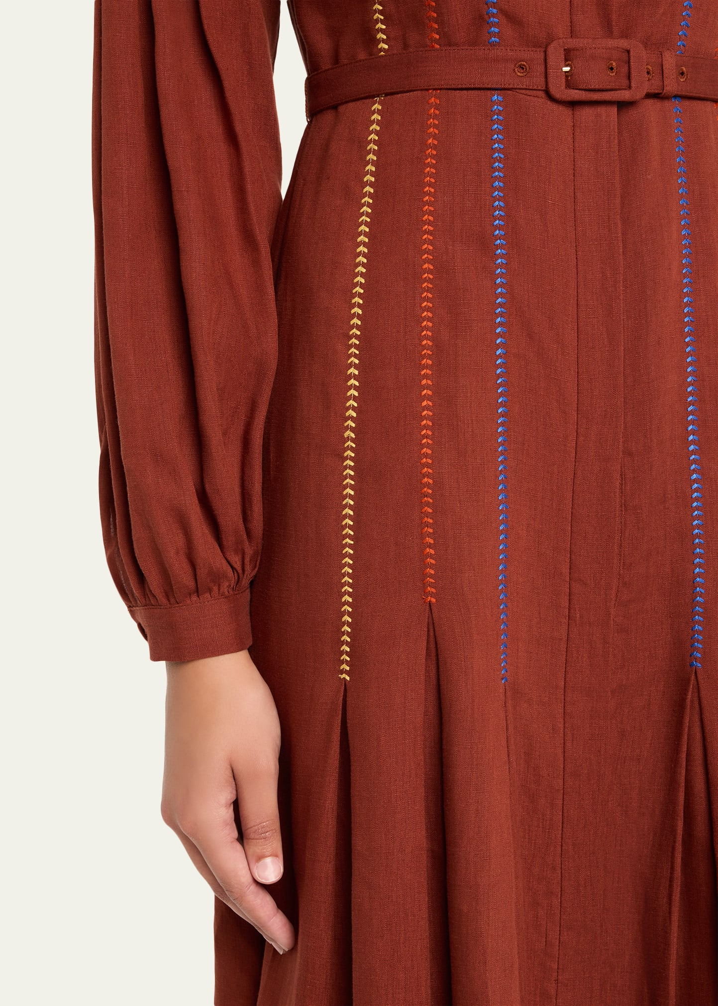 Aleka Pleated Linen Long-Sleeve Midi Shirtdress - 5