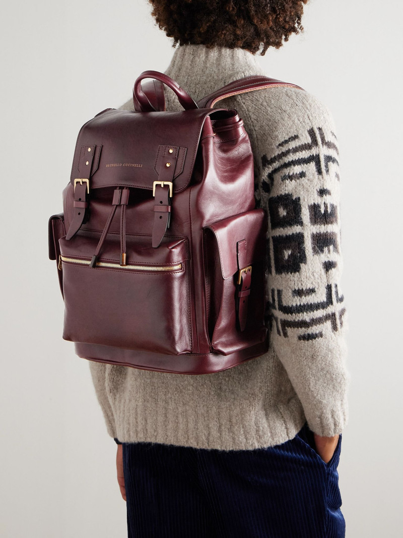 Brunello Cucinelli Leather Backpack Burgundy outlook
