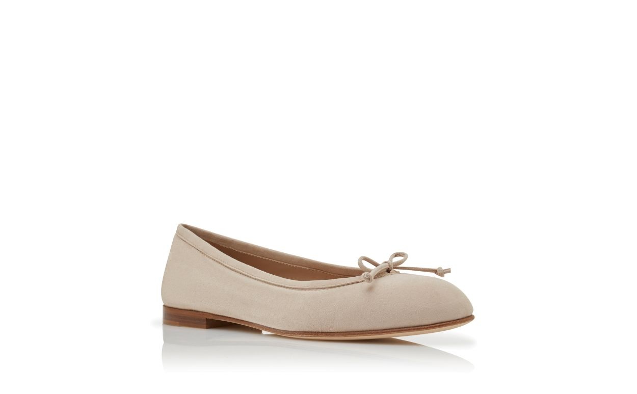 Light Beige Suede Ballerina Flats - 3