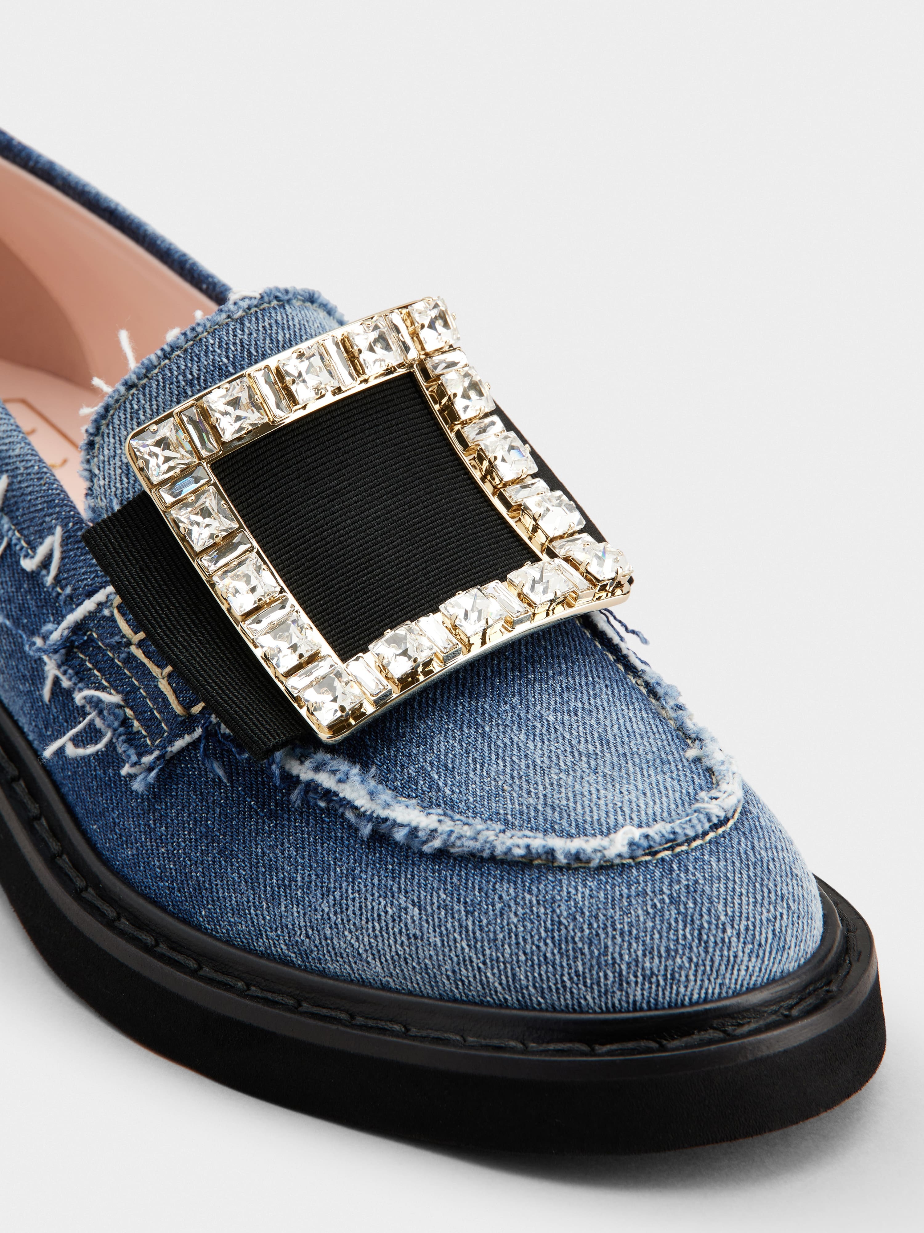 Viv' Rangers Strass Buckle Loafers in Denim - 3