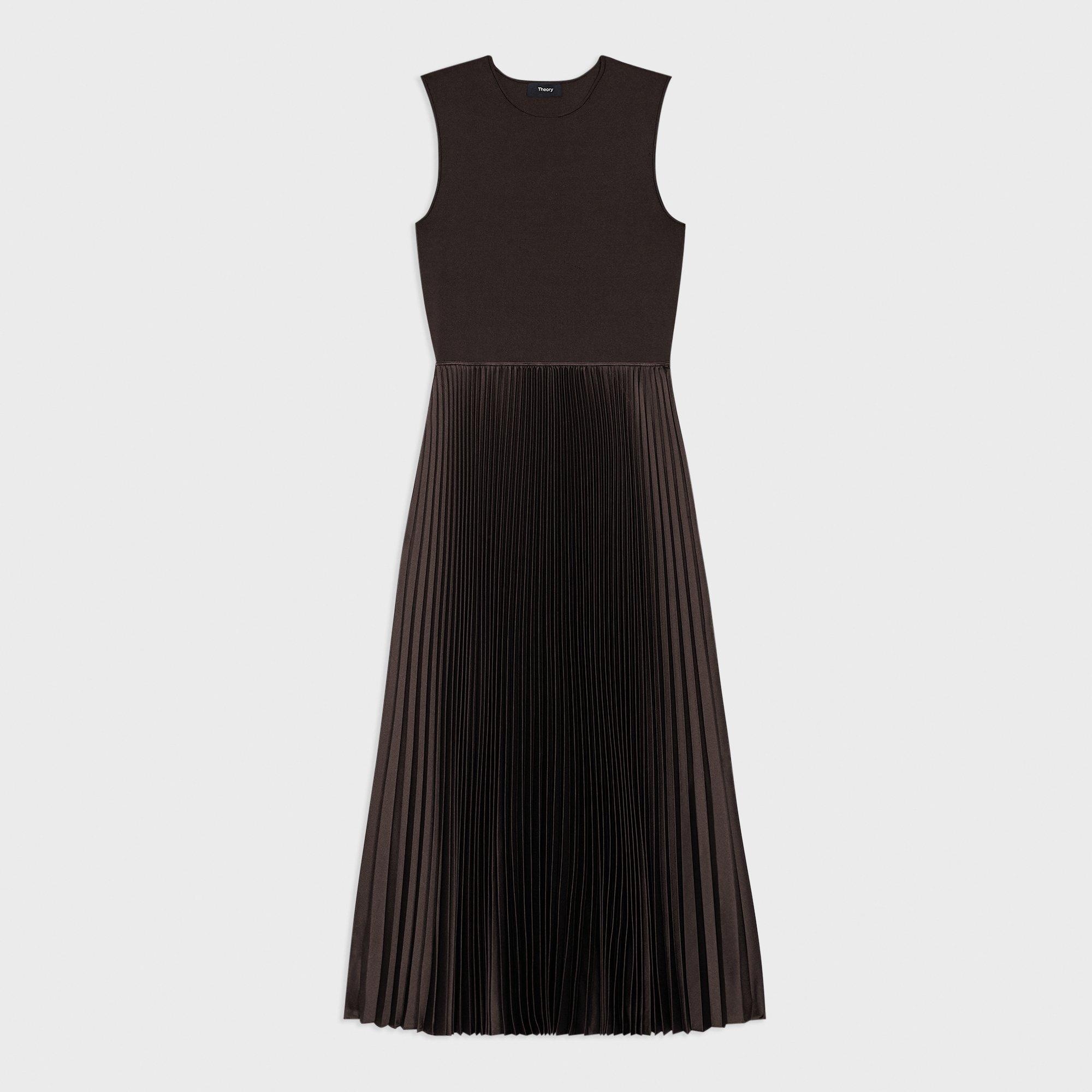 Pleated Combo Dress in Stretch Wool-Blend - 1