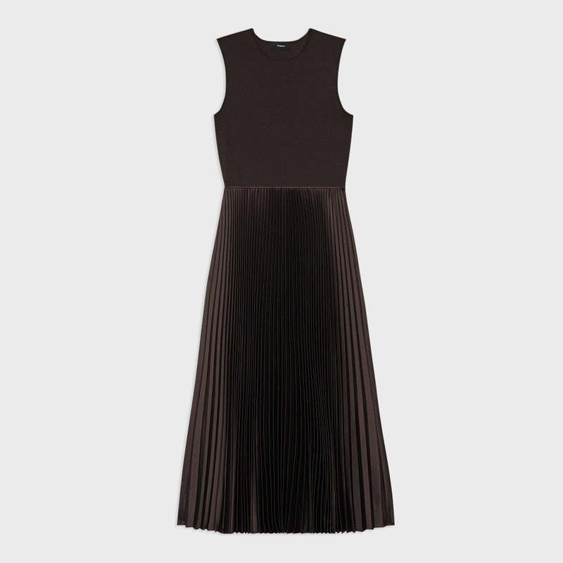 Pleated Combo Dress in Stretch Wool-Blend 1