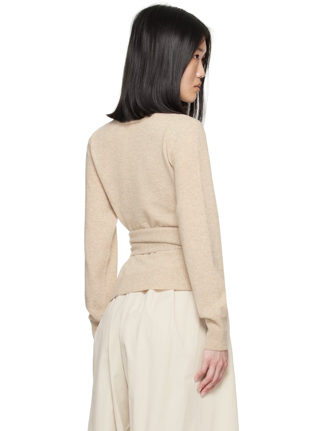 Beige Belted Sweater - 3