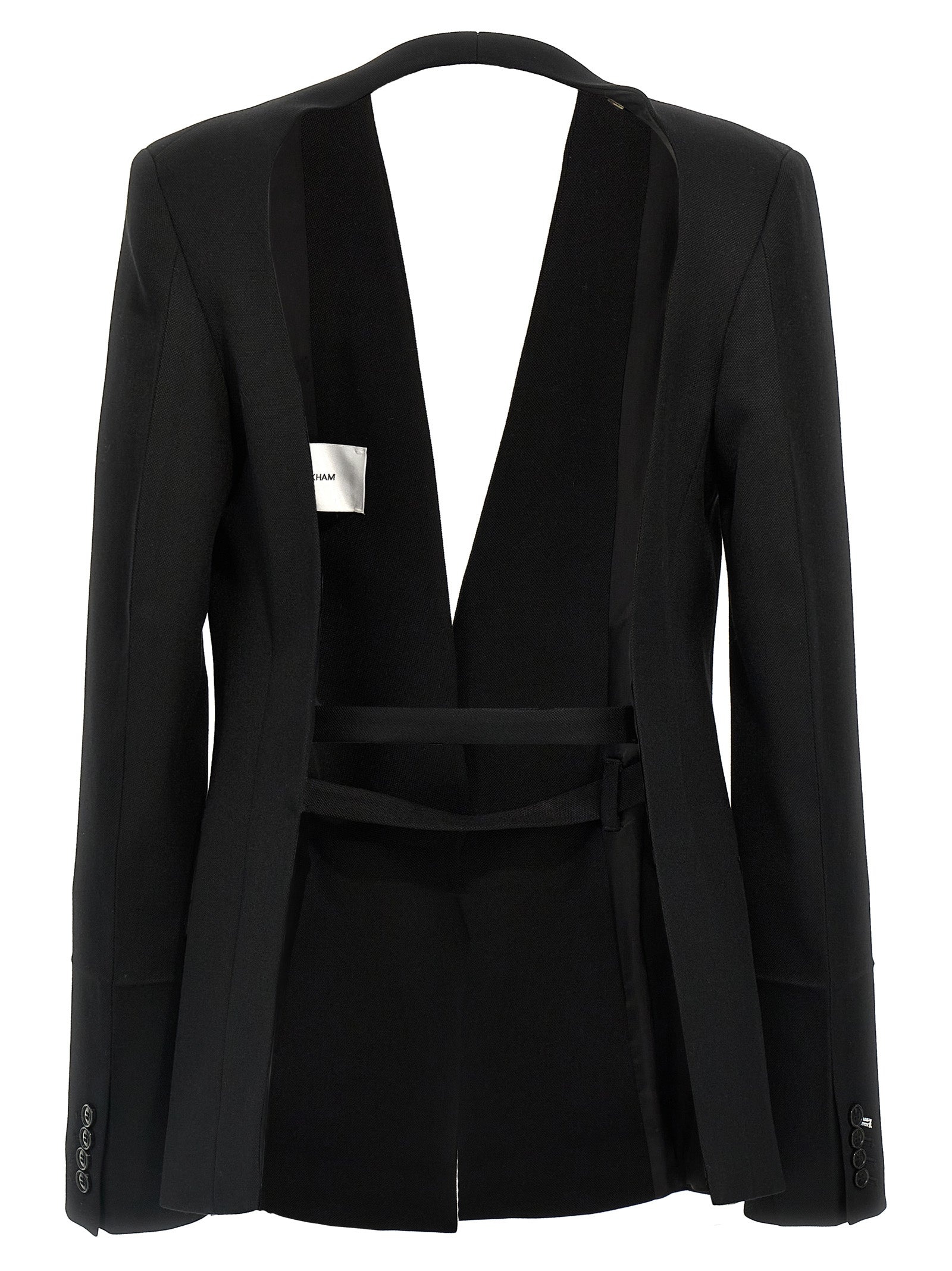 Shrunken Collarless Open-Back Blazer And Suits Black - 2