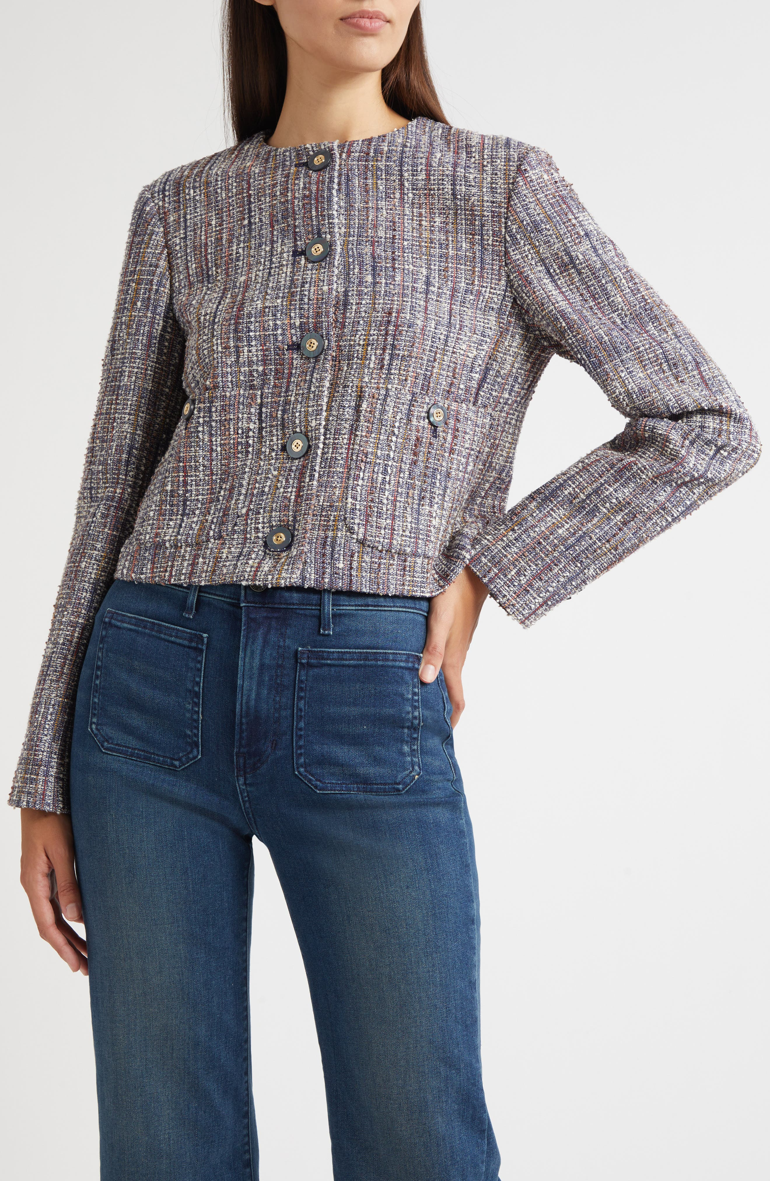 Veronica Beard Andrea Cotton Blend Tweed Jacket in Navy Multi at Nordstrom - 1