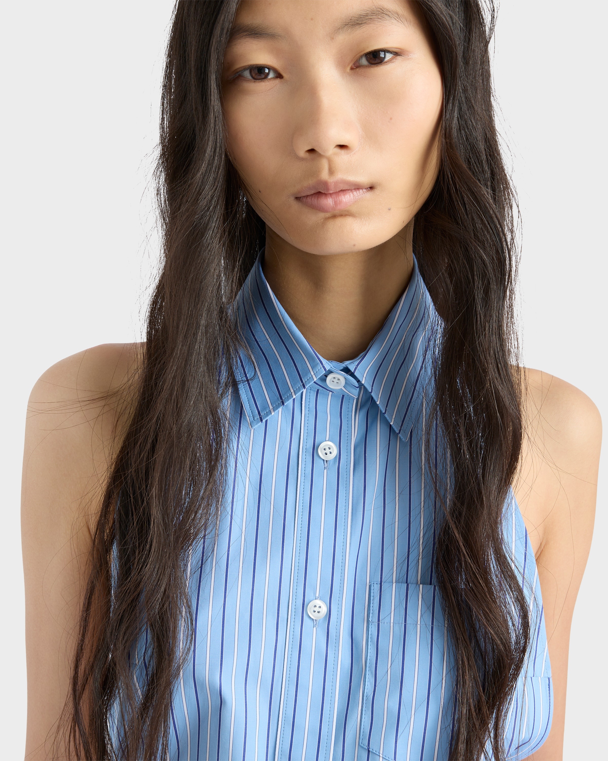Sleeveless striped poplin shirt - 3