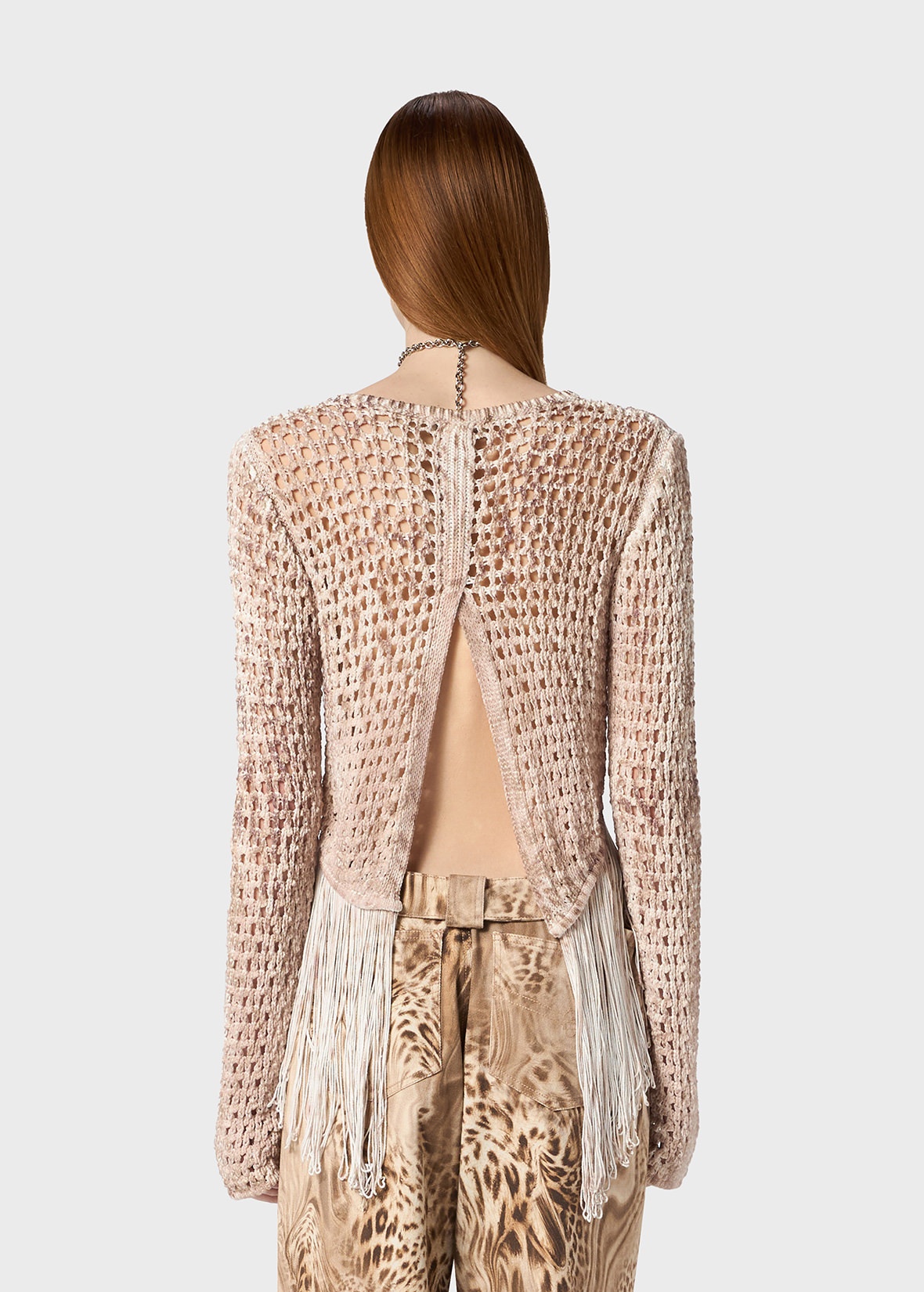 PRINTED KNIT SWEATER WITH FRINGES - 4