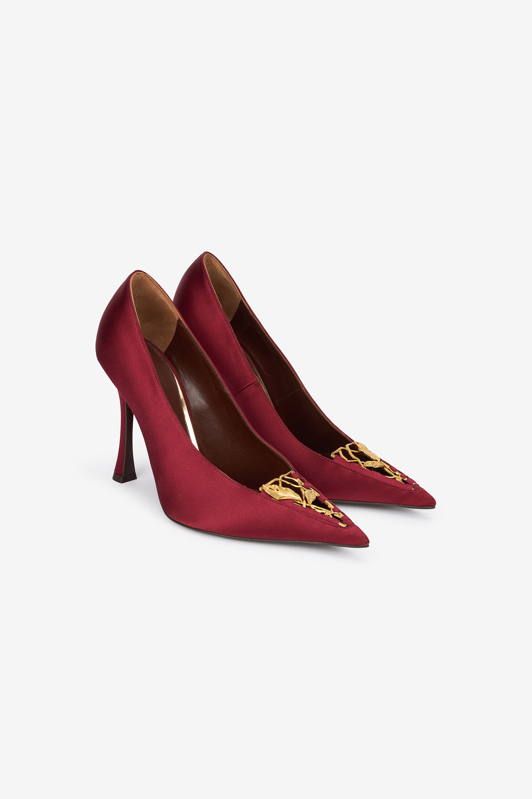 Burgundy Pumps With Leaf Insert - 2
