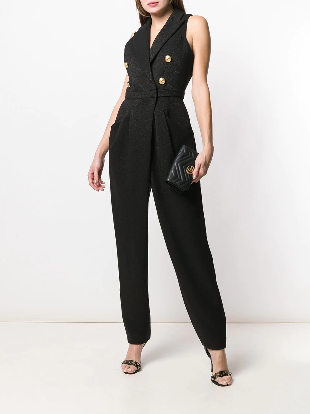 shawl lapel sleeveless jumpsuit - 2