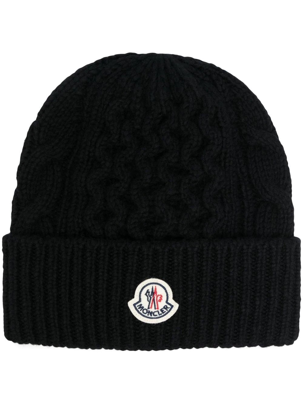 cable-knit logo-patch beanie - 1