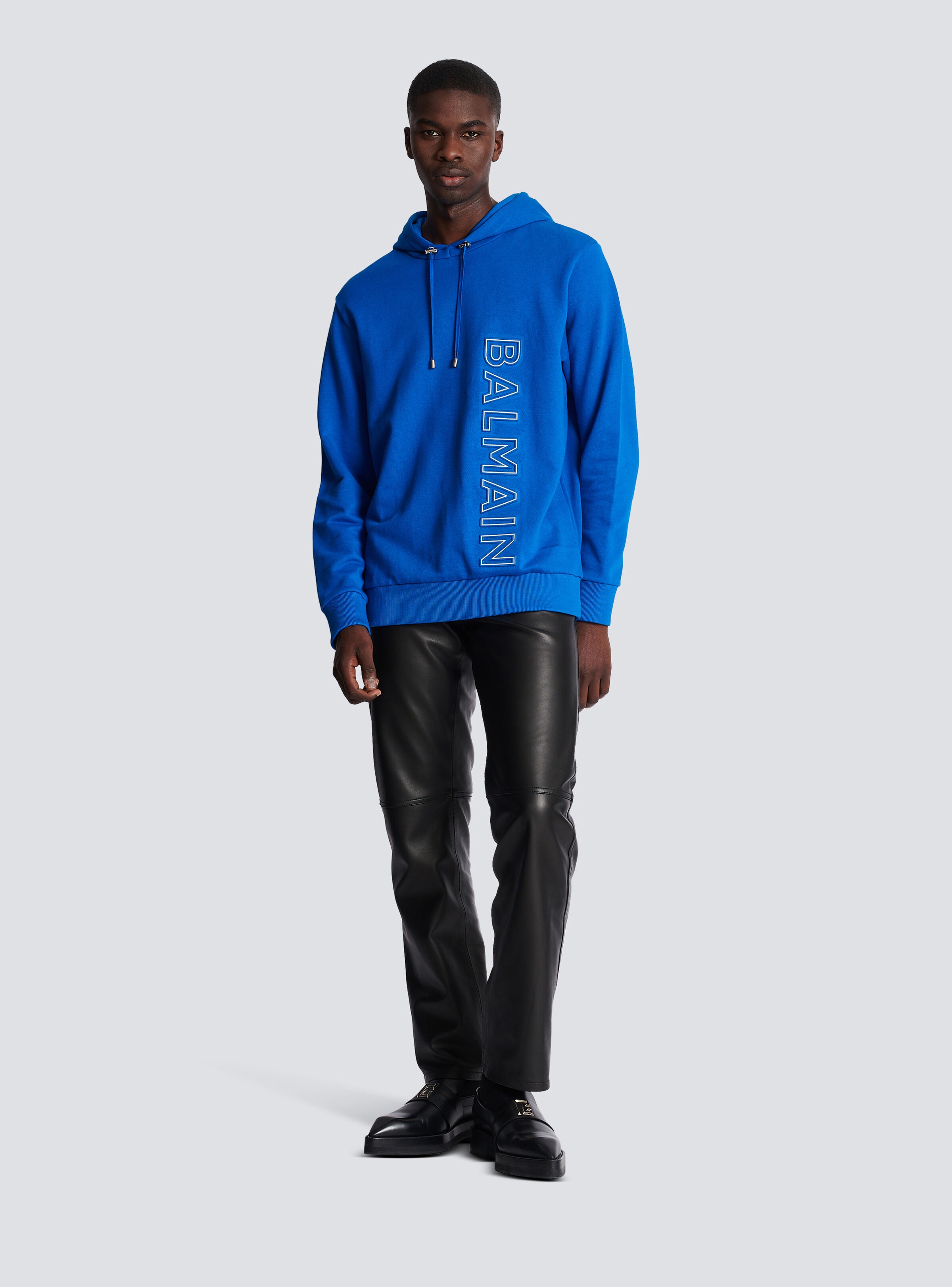 Balmain Blue Flocked Hoodie