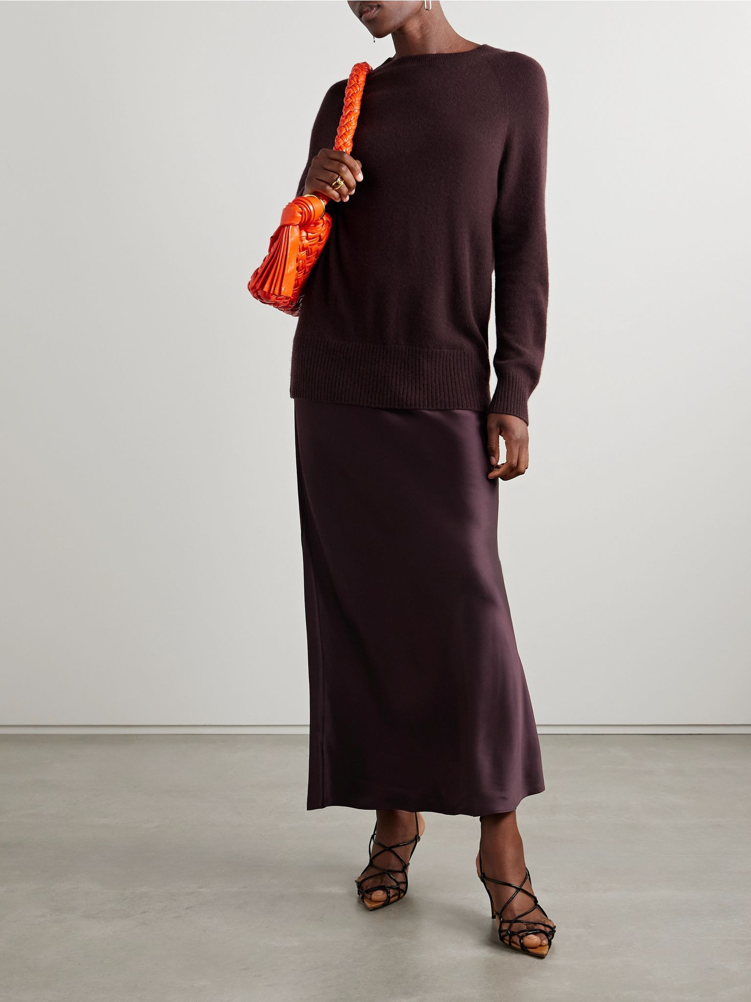 Monument cashmere and silk-satin maxi dress Brown - 2