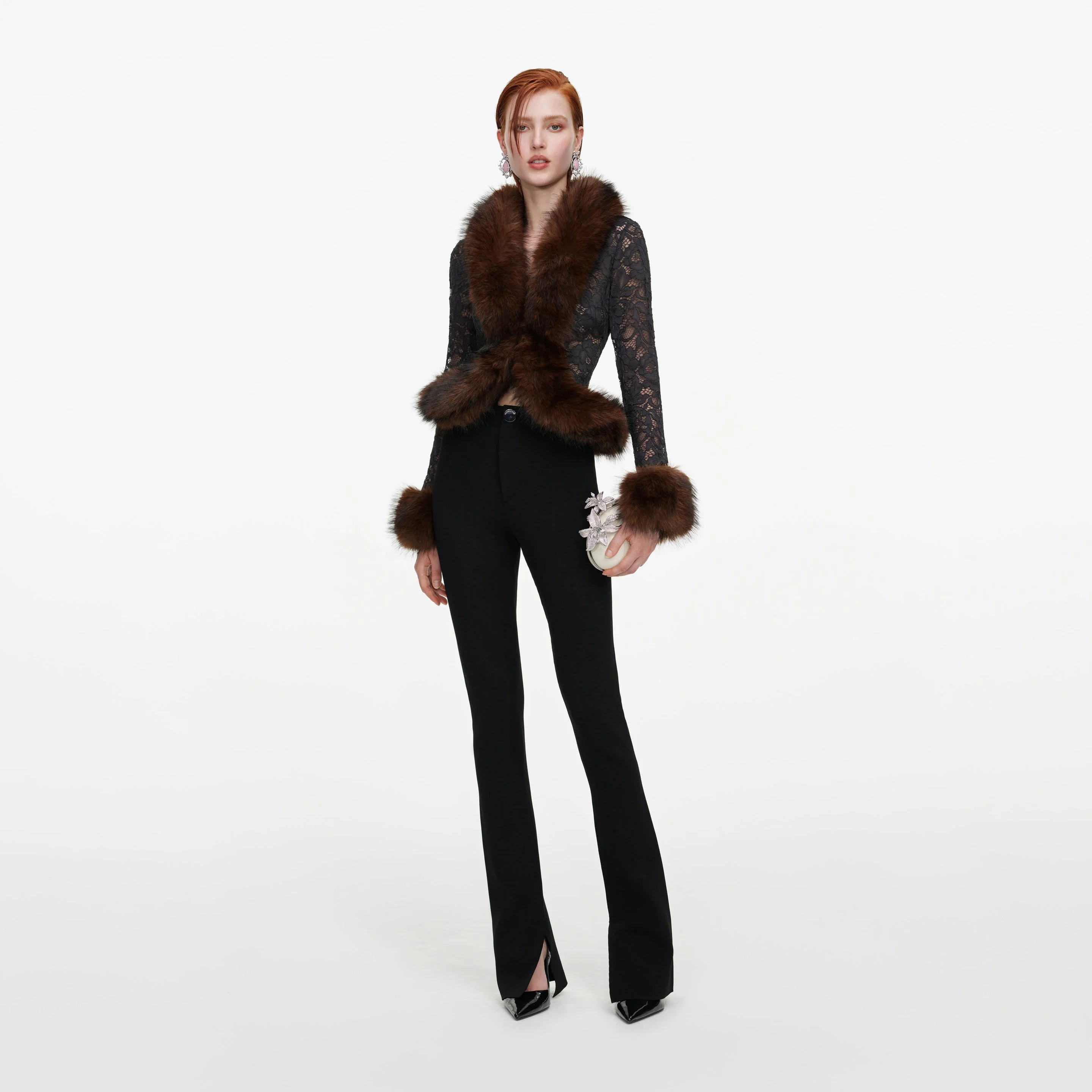 Black Flared Knit Trousers - 1