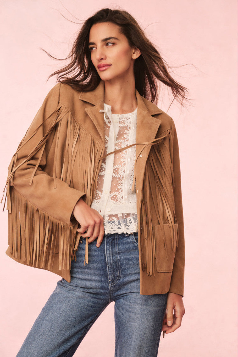 LoveShackFancy Geraline Suede Fringe Jacket outlook