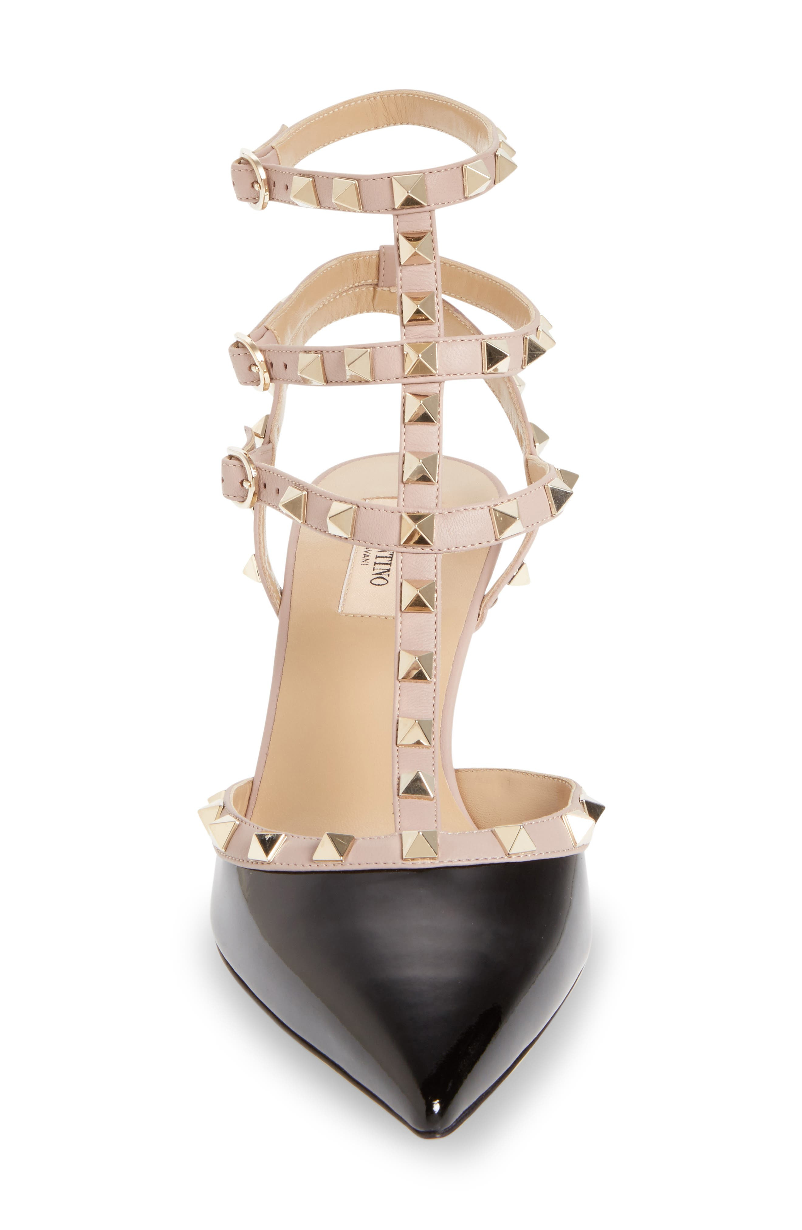 Valentino Garavani Rockstud Strappy Pointed Toe Pump in N91 Nero/poudre at Nordstrom - 4