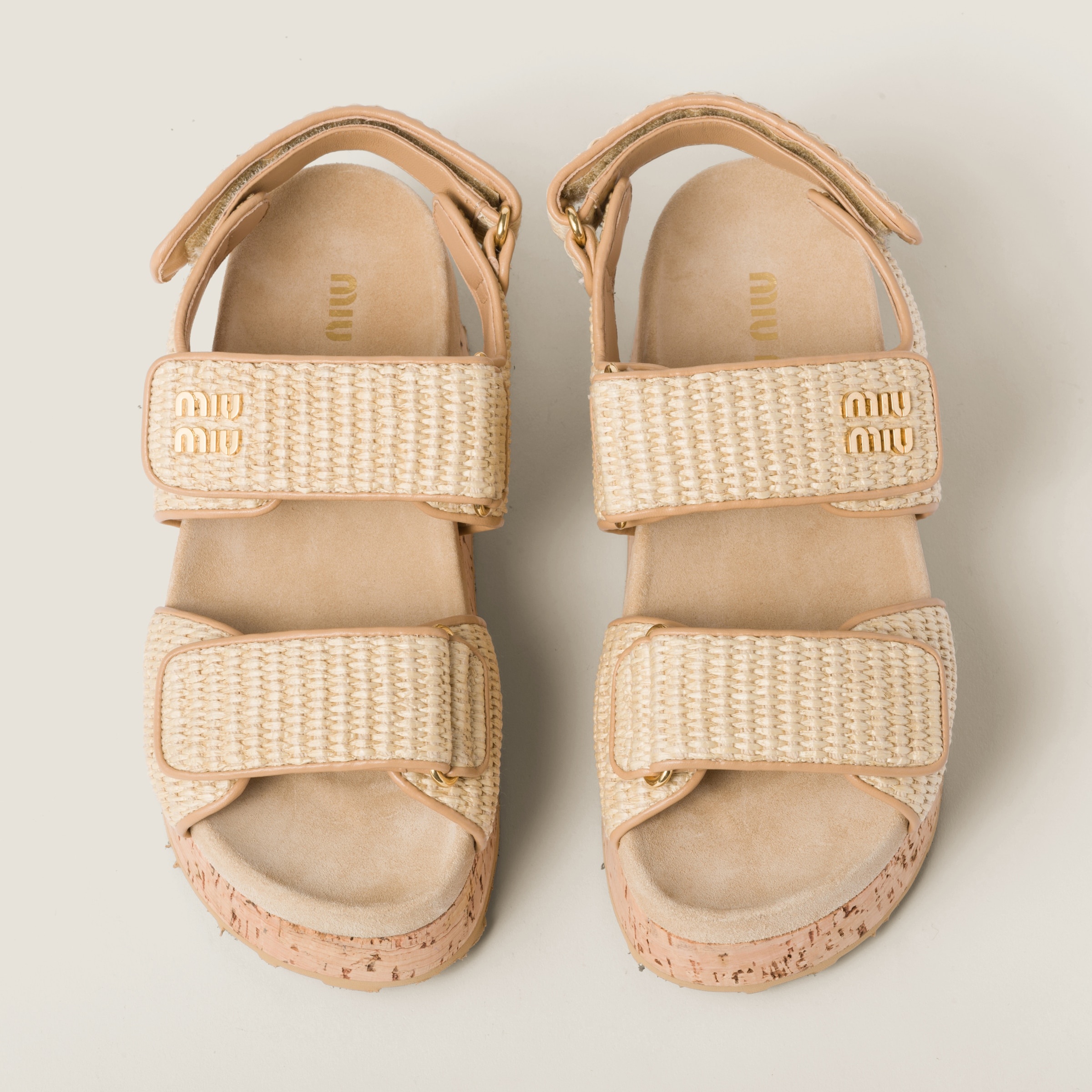 Raffia-effect woven fabric flatform sandals - 4