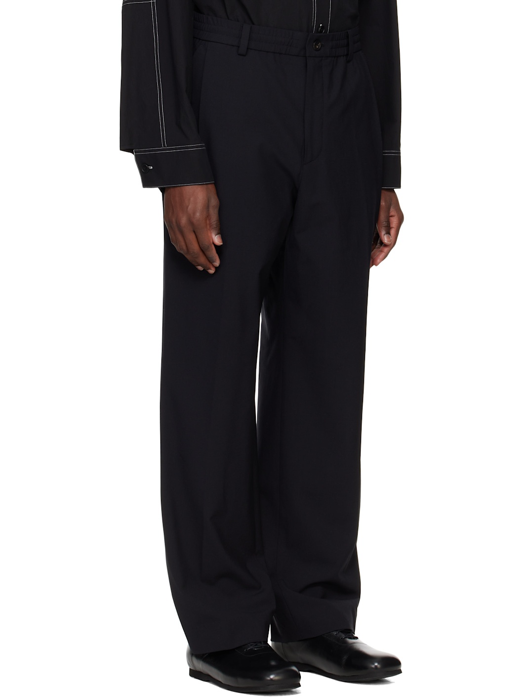 Black Wool Pleated Trousers - 2