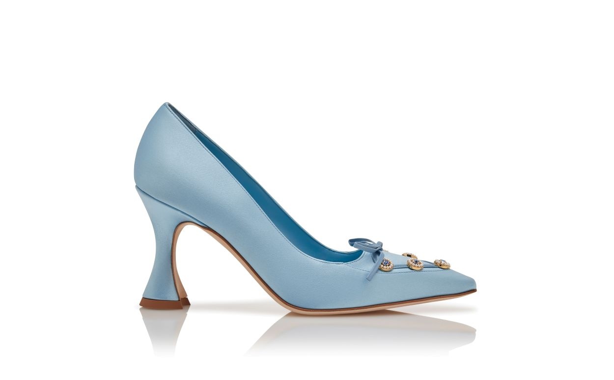 Light Blue Satin Embellished Pumps - 1