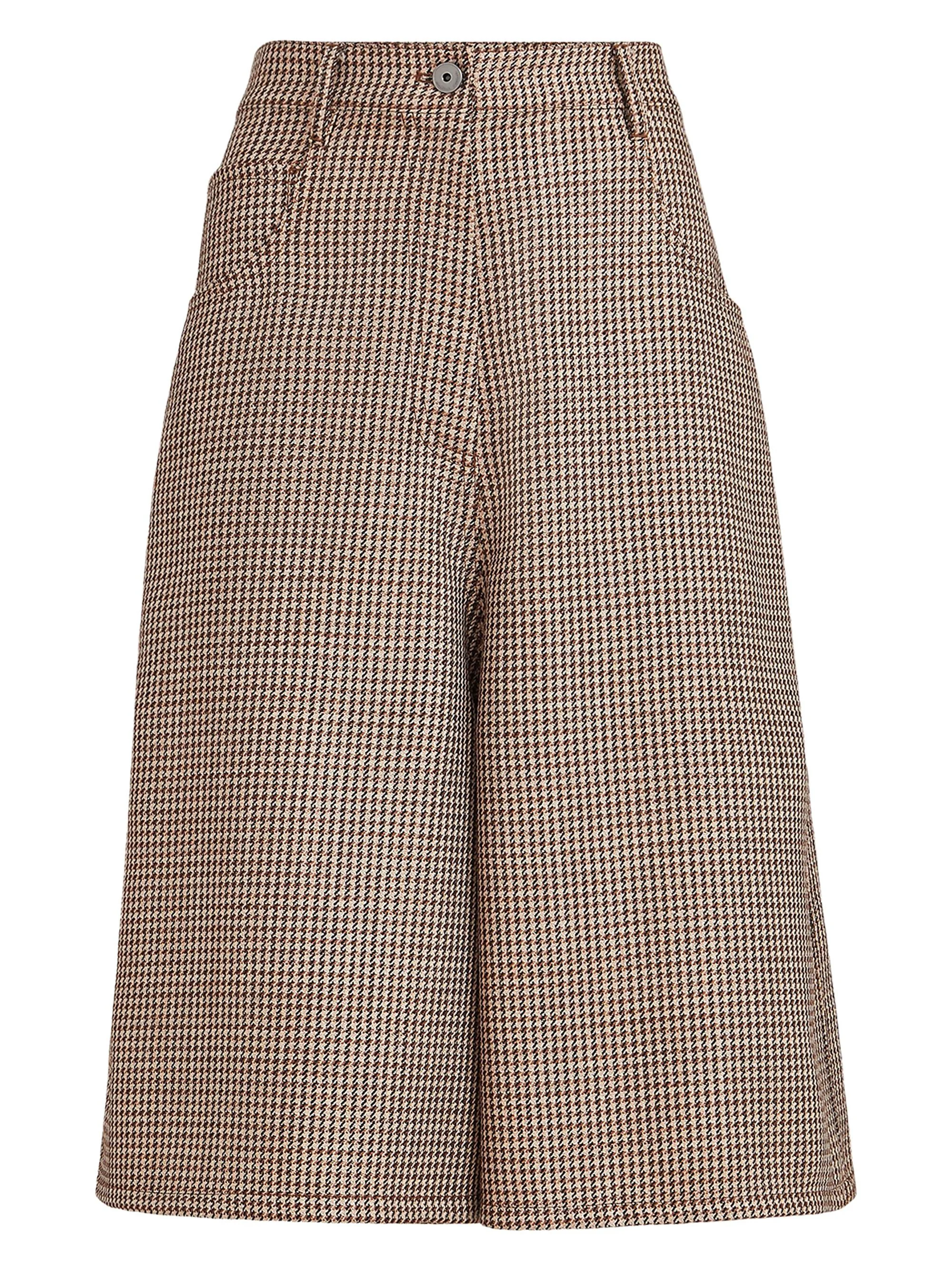 Women's Sparkling Virgin Wool Houndstooth Long Bermuda Shorts with Monili - Brown - 1