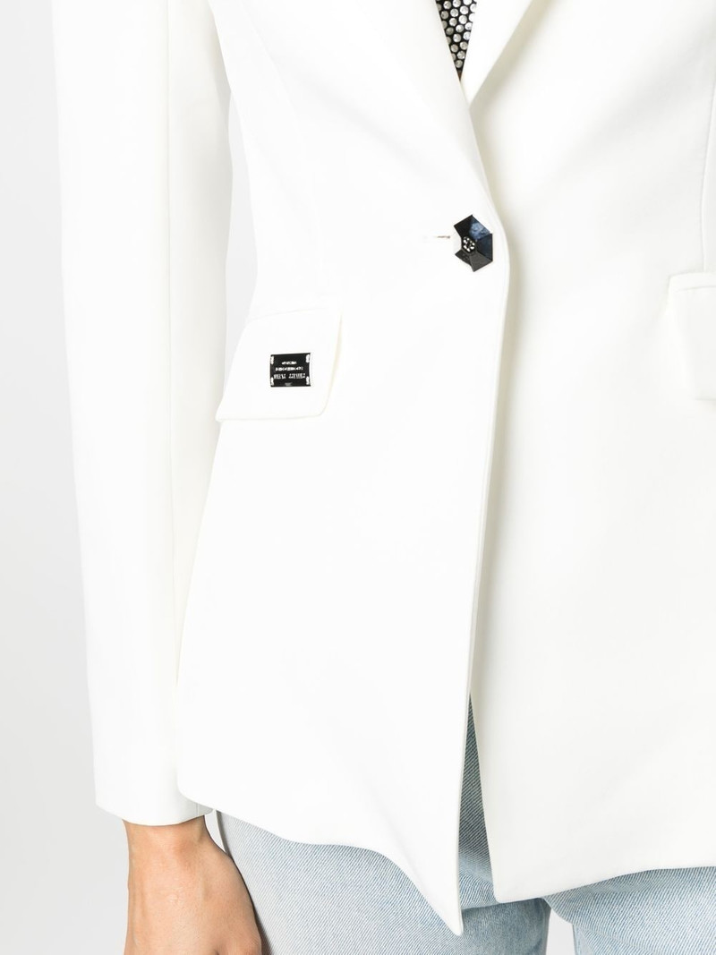rhinestone-logo single-breasted blazer 5