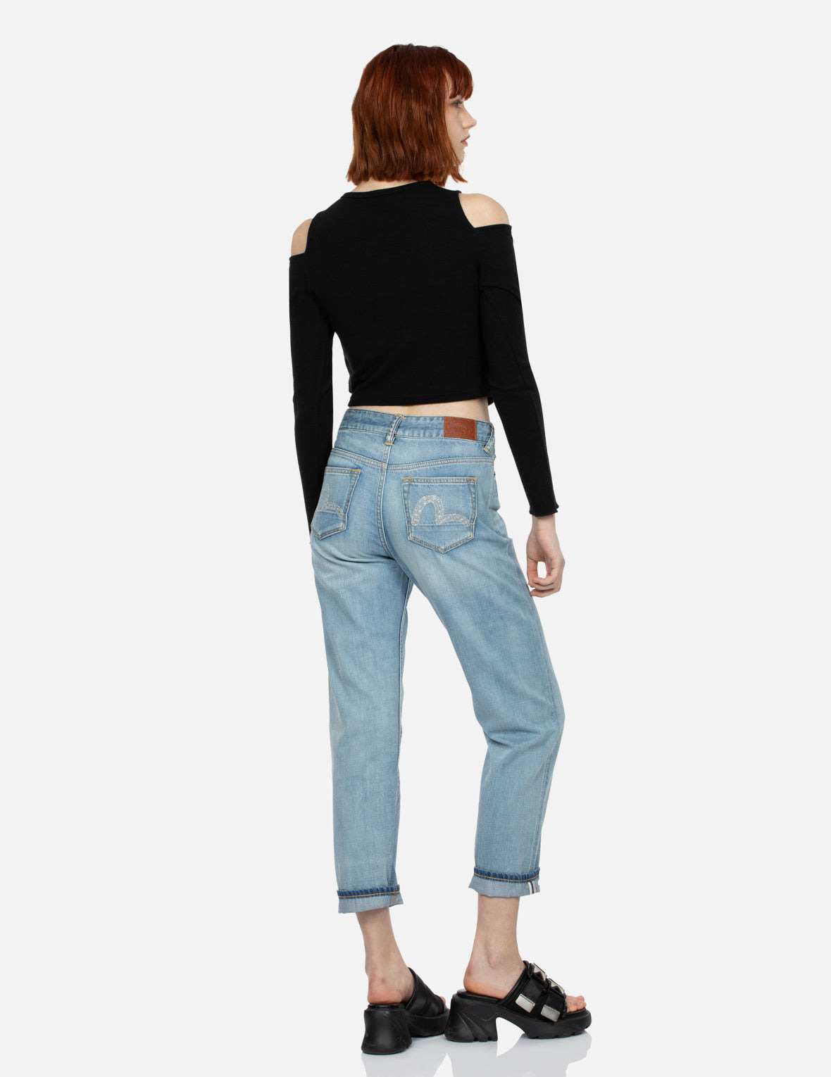 METAL LOGO TRIM OFF-SHOULDER AND FAUX TWO-PIECE FASHION FIT TOP - 4