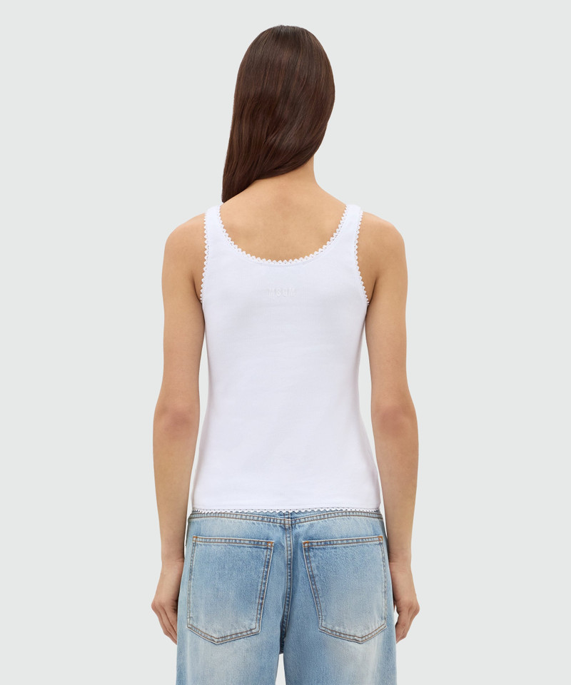 White ribbed cotton top with lace trim and bow detail 4