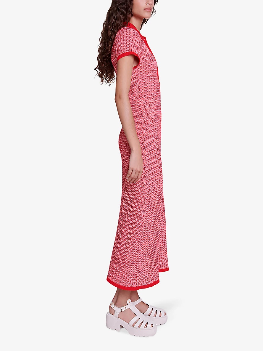 Polo-collar slim-fit knitted midi dress - 3