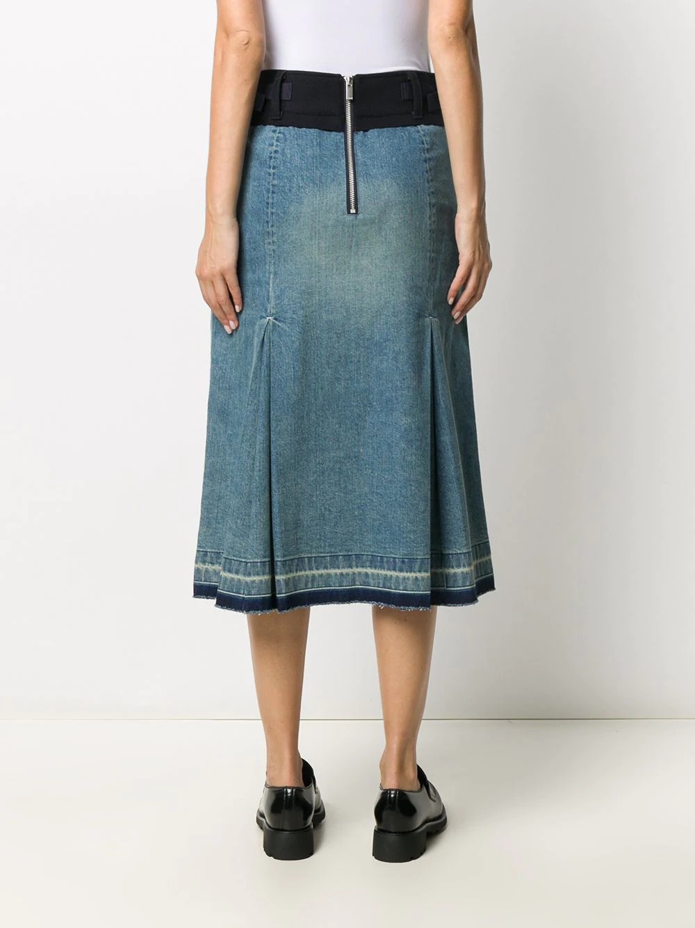 box-pleat denim panelled skirt - 4