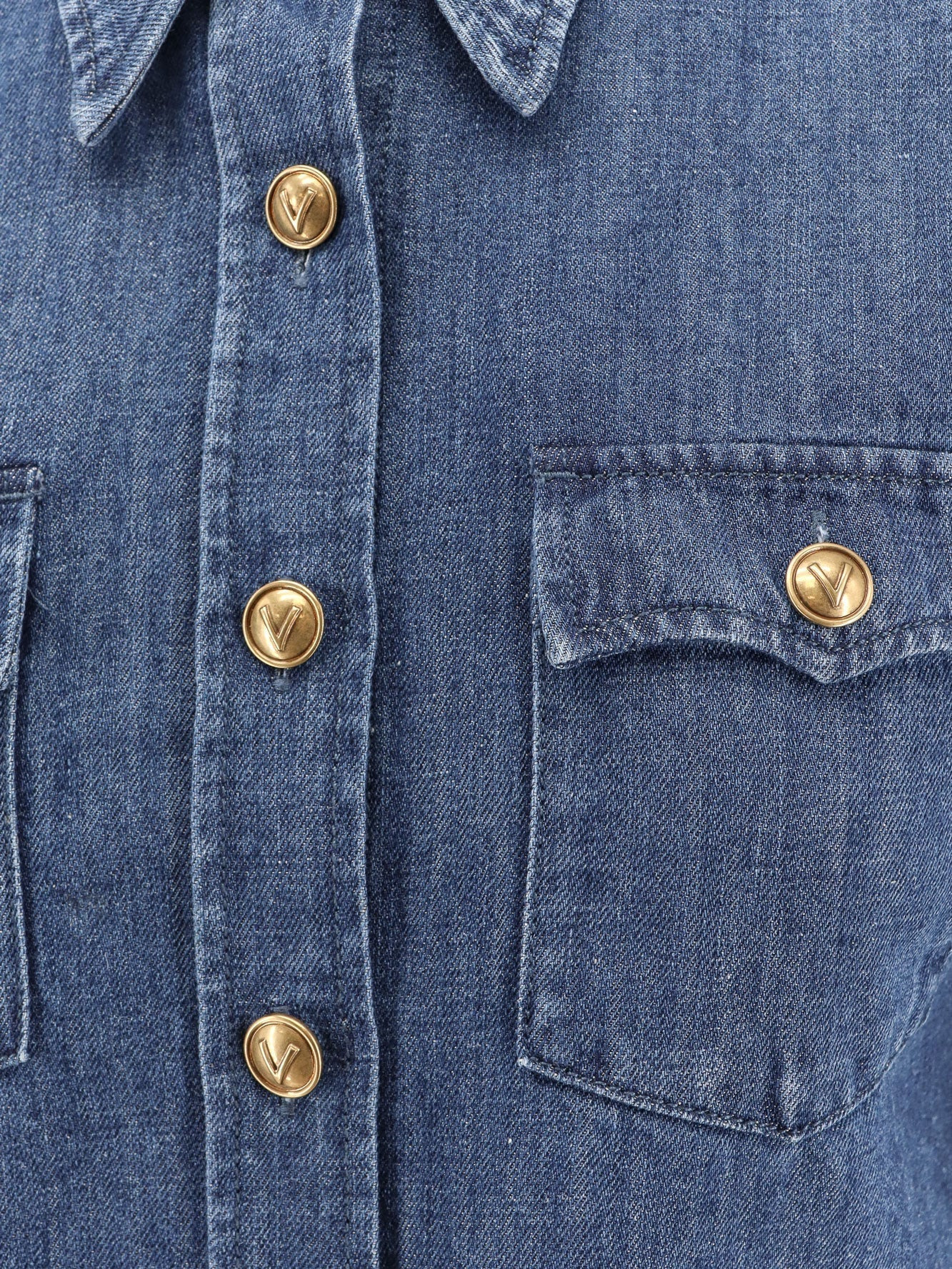 Valentino Women Denim Shirt With Vlogo Buttons - 5