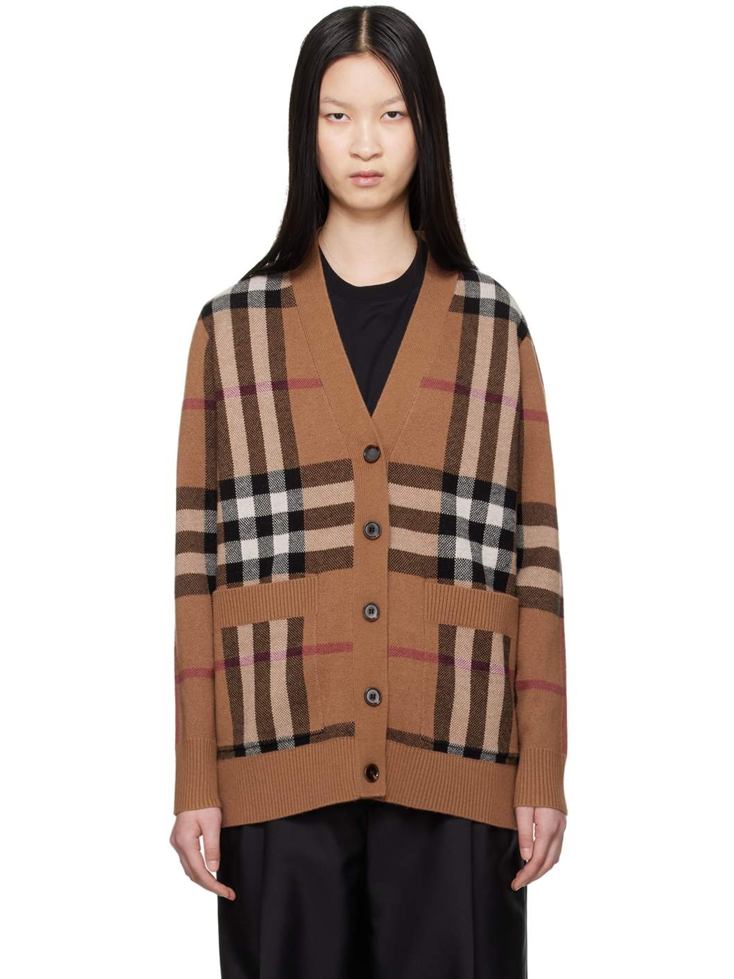 Burberry Brown Check Cardigan ssense REVERSIBLE