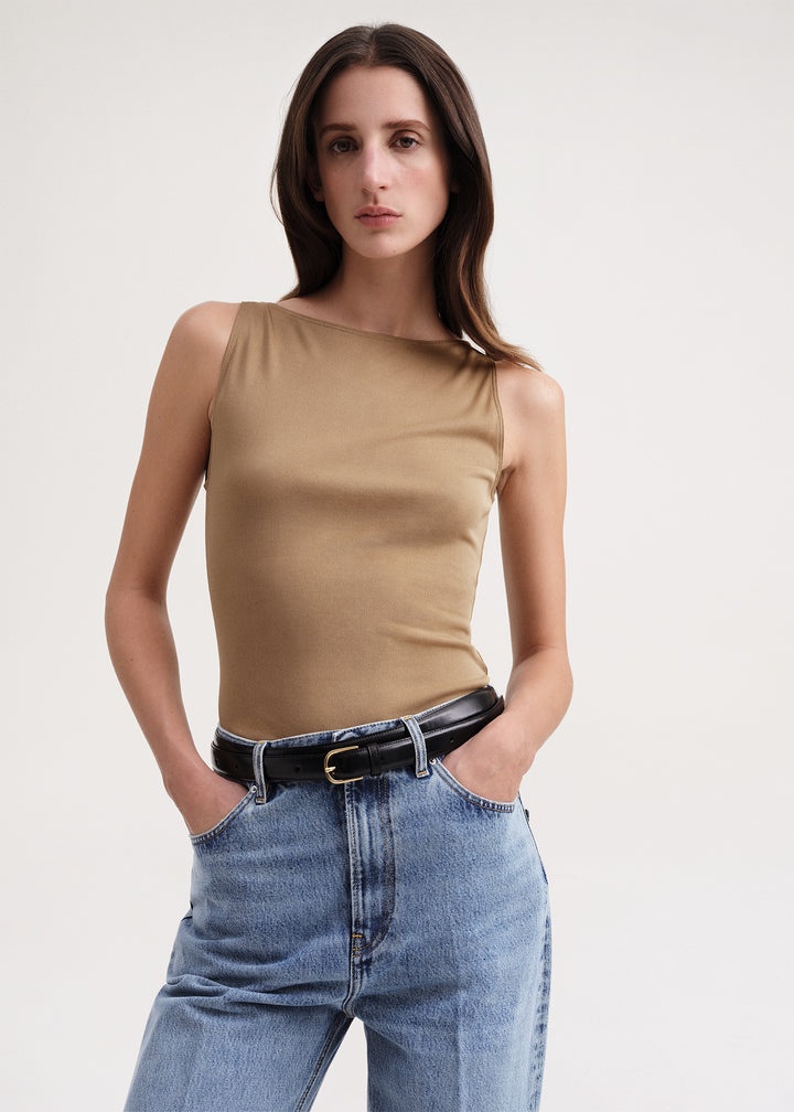 Sleeveless boat neck top nutmeg - 5