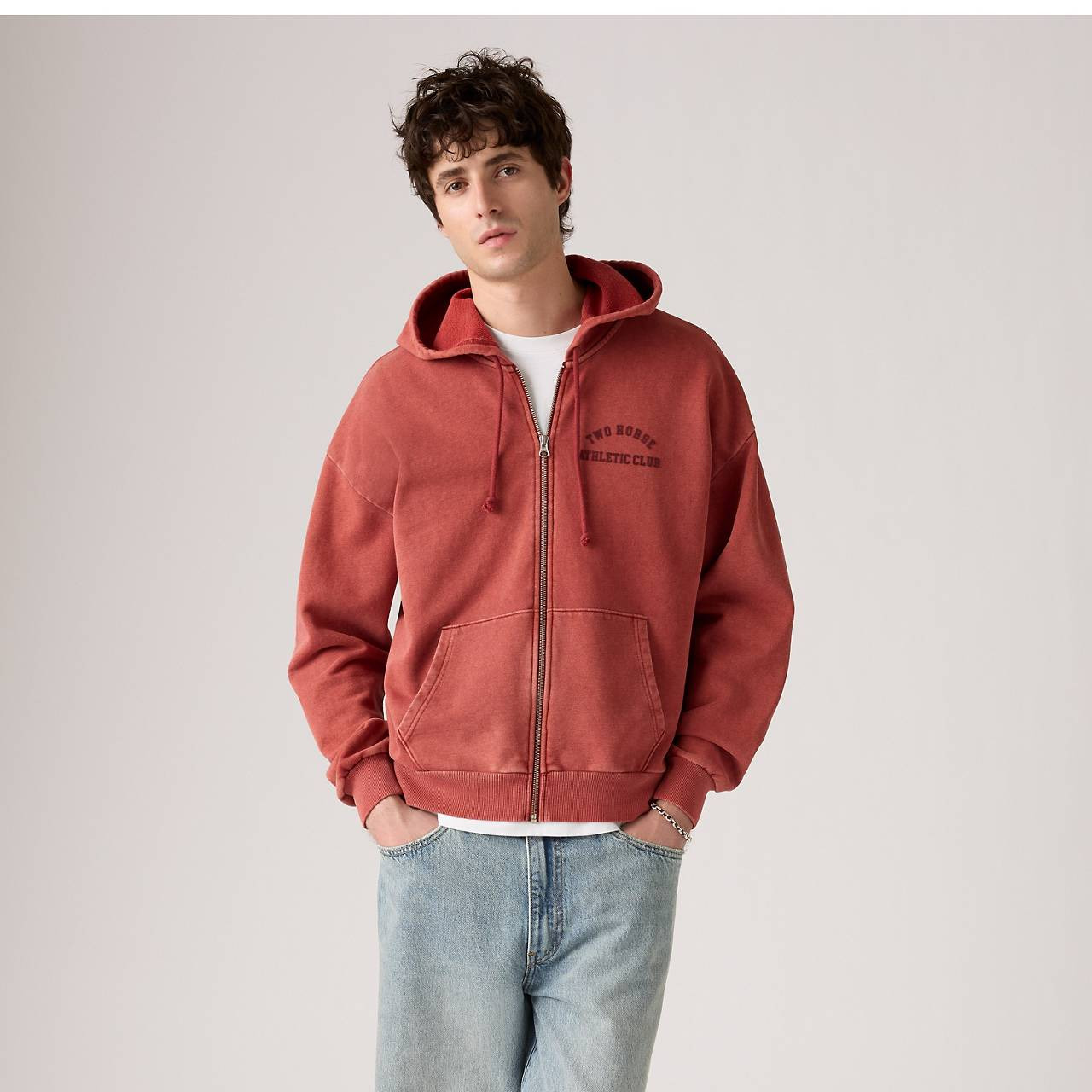 TWO HORSE CROPPED ZIP UP HOODIE SWEATSHIRT - 2