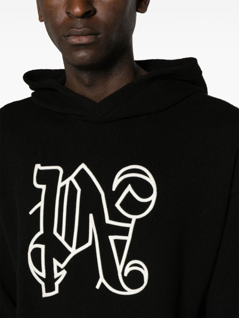 monogram-embroidered knitted hoodie - 5