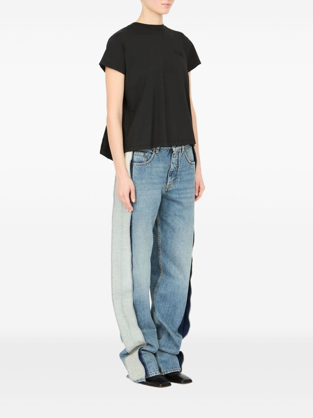 satin-panel cotton T-shirt - 3