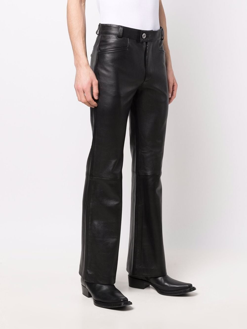 leather flare-leg trousers - 3