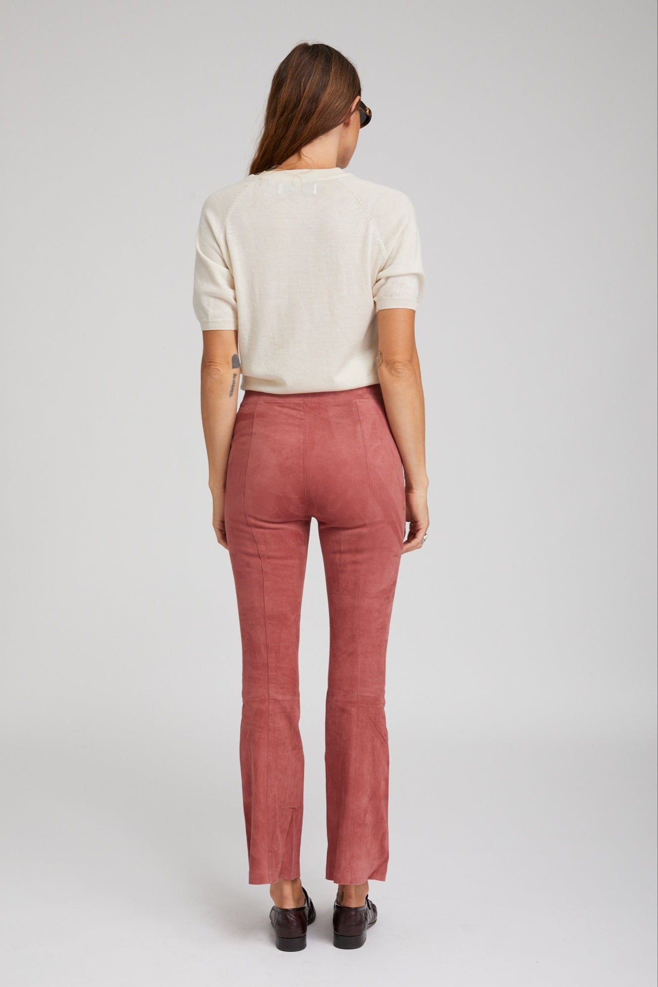 MAUVE SUEDE FRONT SNAP ANKLE FLARE LEGGINGS - 4