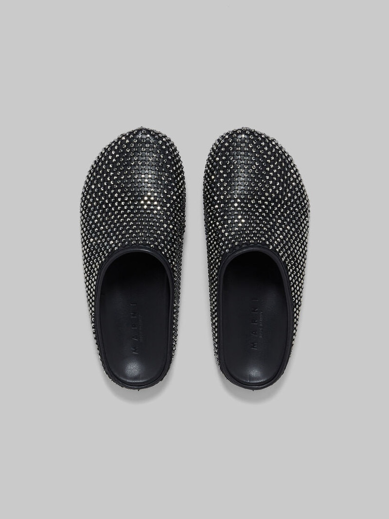 BLACK LEATHER FUSSBETT SABOT WITH RHINESTONES 4