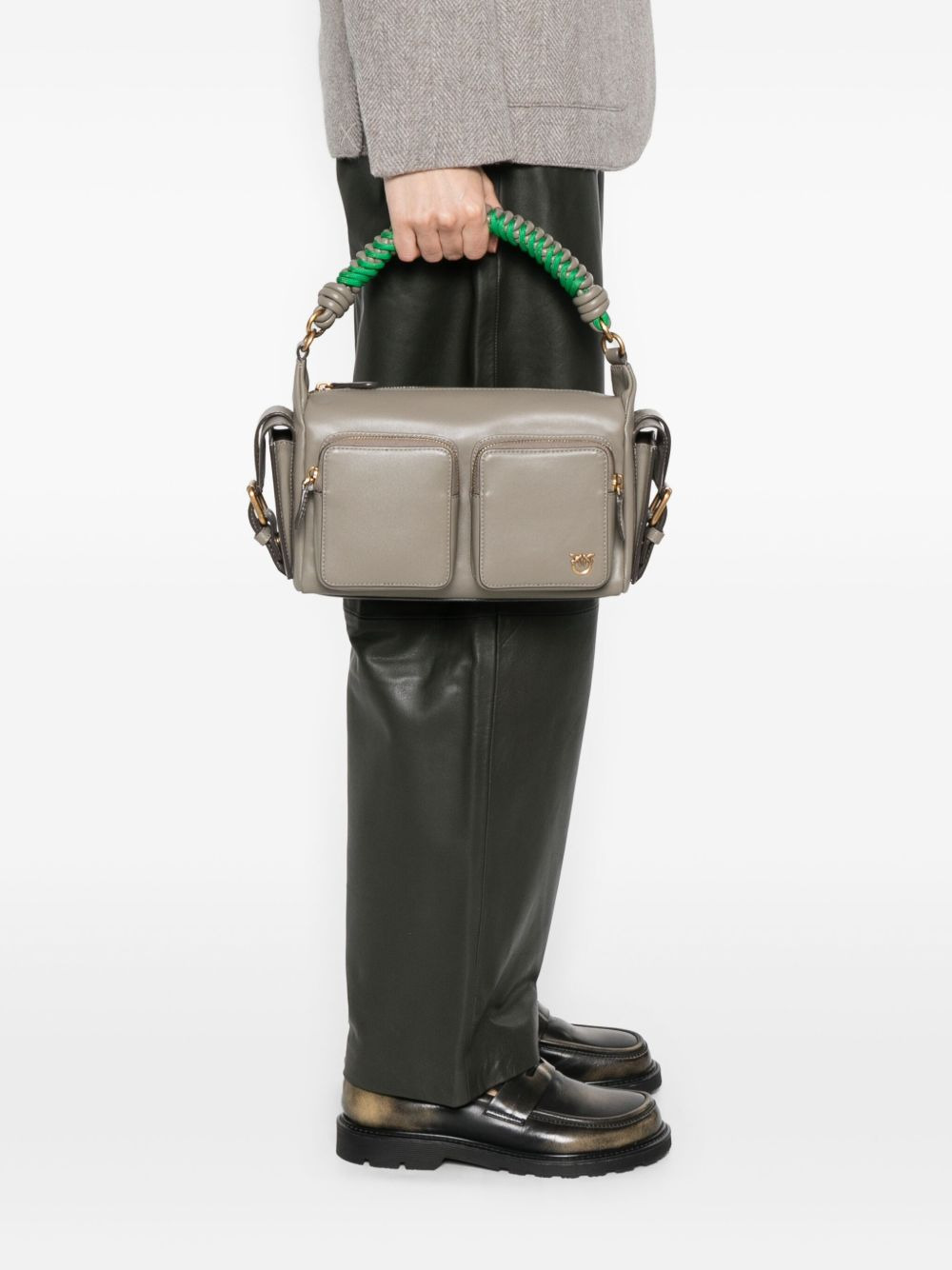 braided-handle pocket shoulder bag - 2