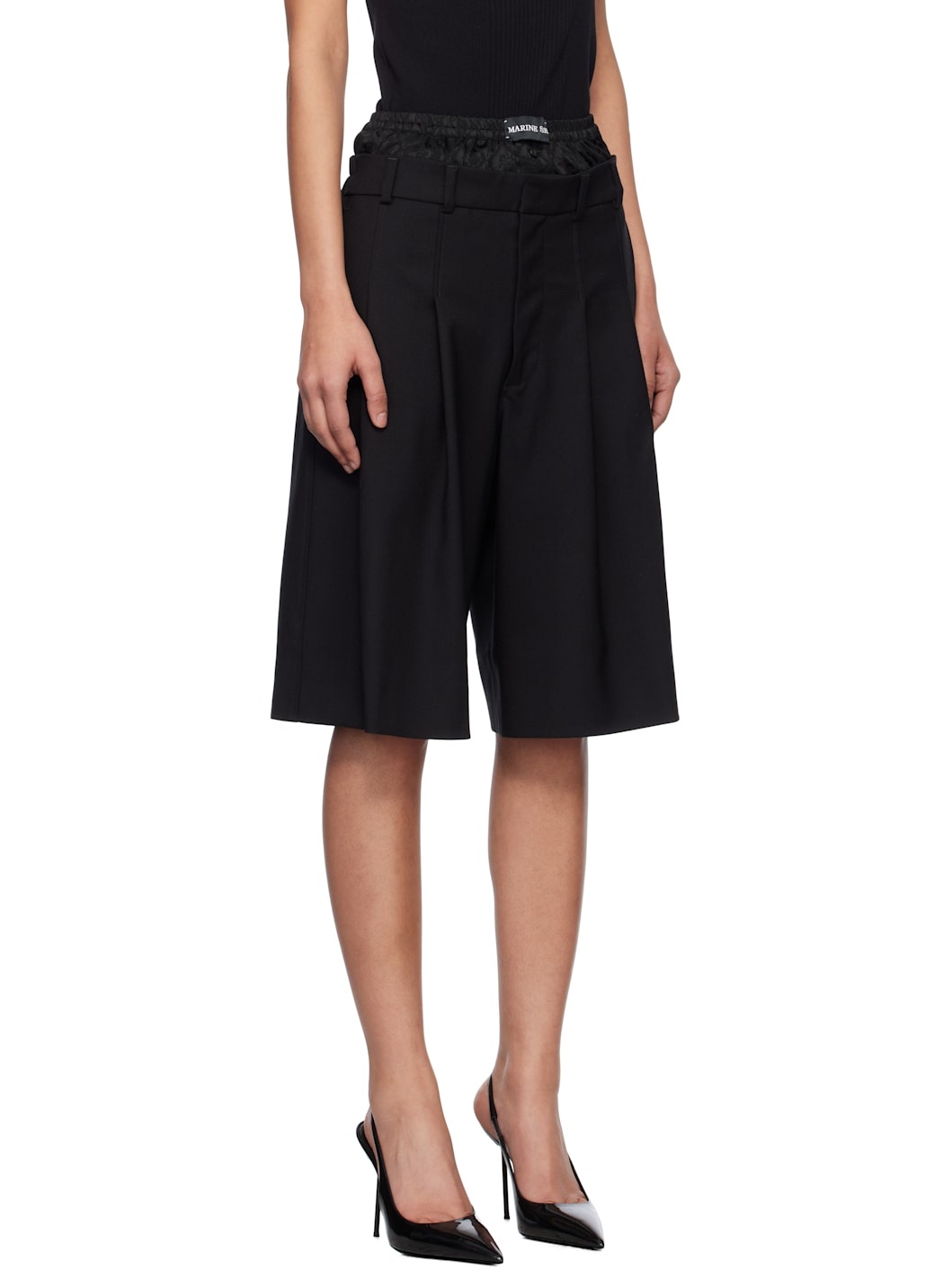 Black Virgin Wool Twill Shorts - 2