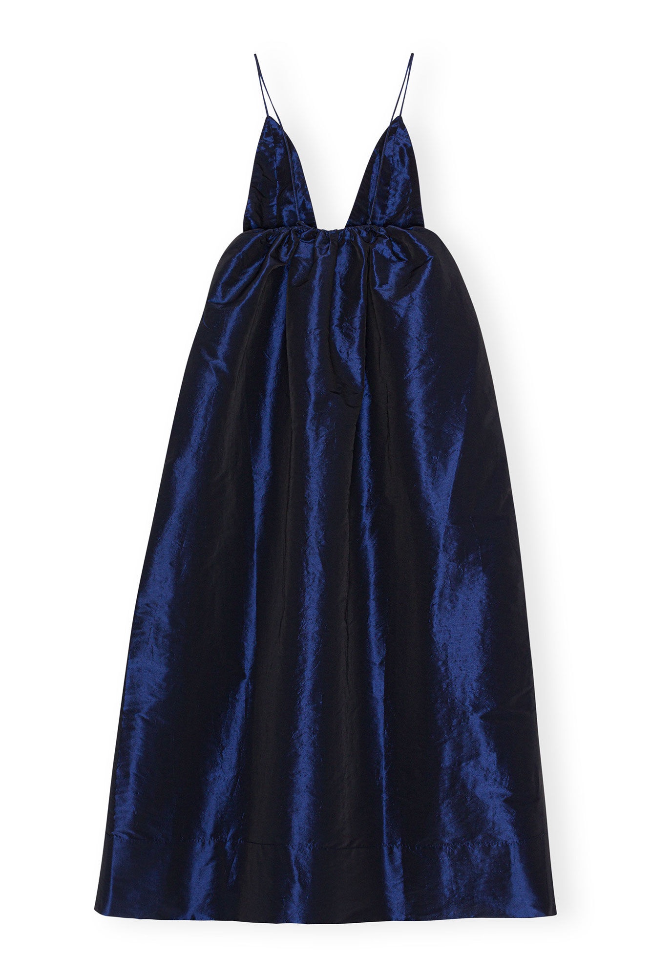 NAVY SHINY TAFFETA STRAP DRESS - 1