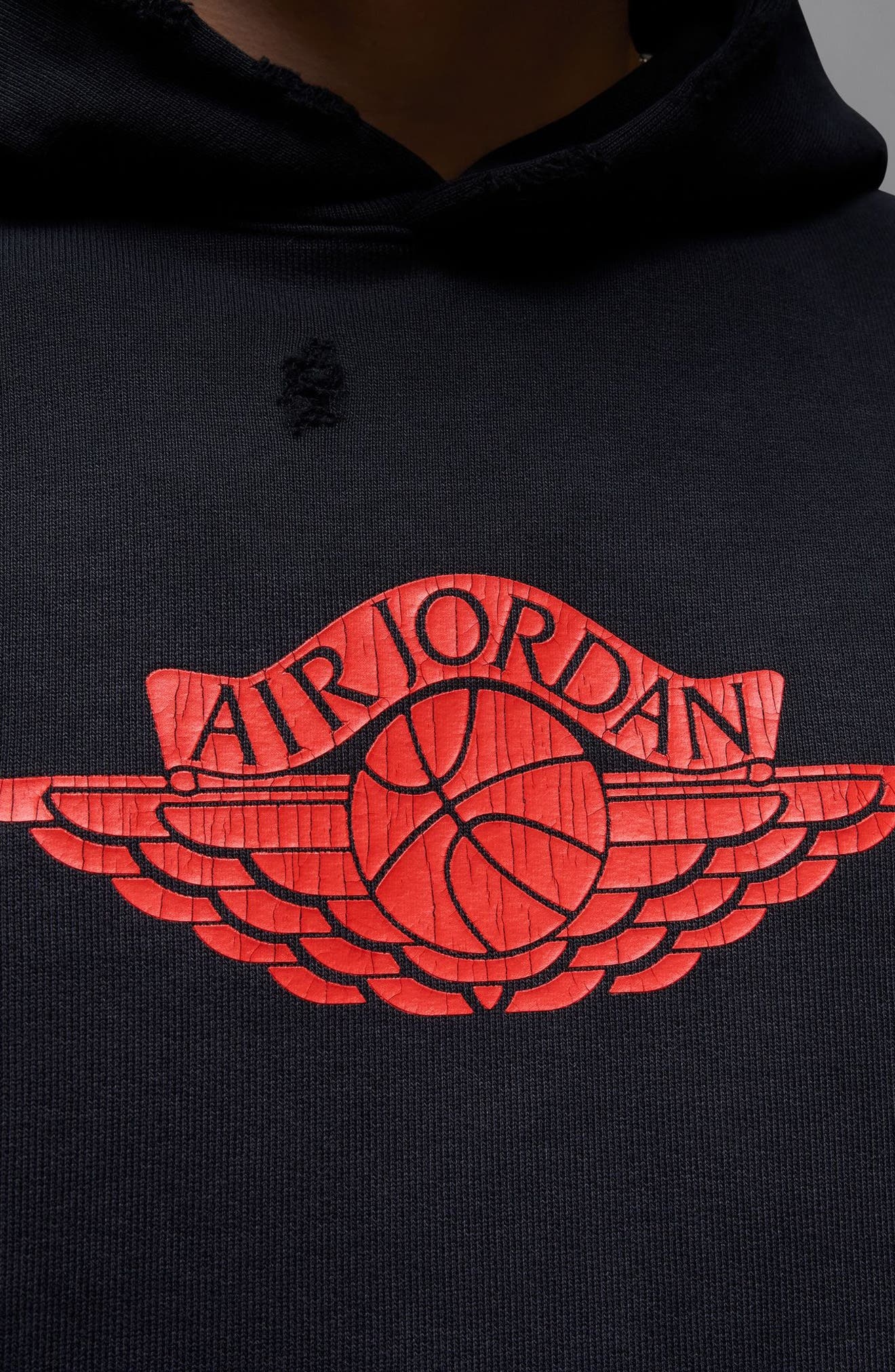 Jordan Rare Air Oversize Distressed Pullover Hoodie in Black at Nordstrom - 3